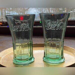 Set of two Coke, Coca Cola thick glass fluted tumblers,drinking glasses